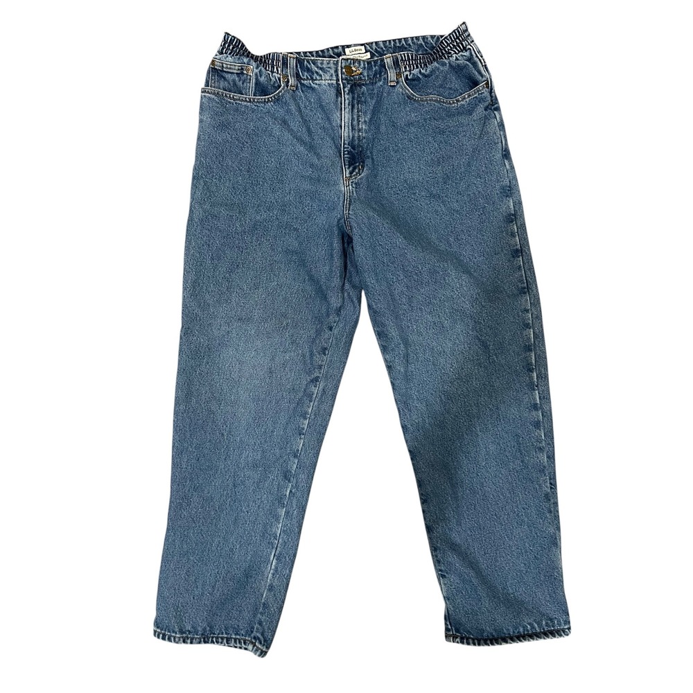 L.L. Bean Flannel Lined Cotton Jeans Blue Relaxed Side Elastic Outdoor Size 18